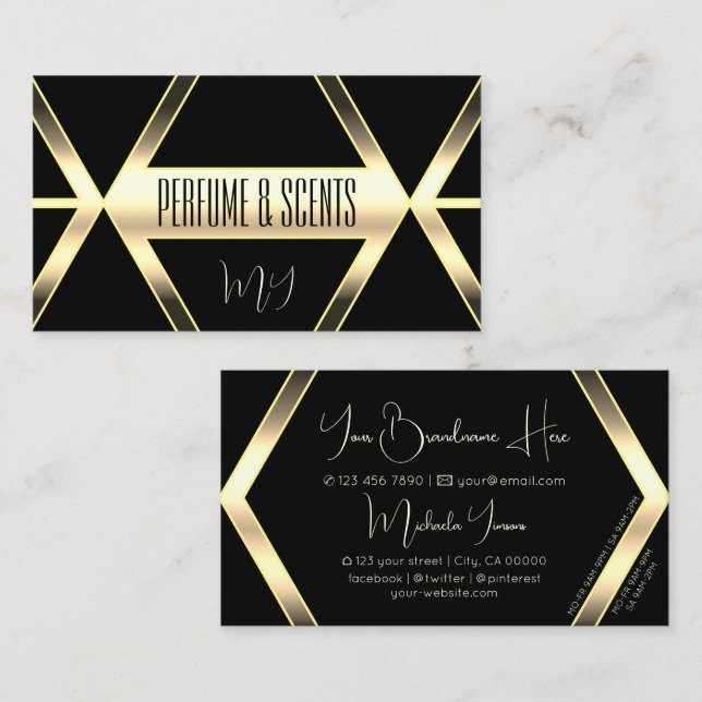 Eye Catching Black and Light Golden with Monogram Business Card (Front/Back)