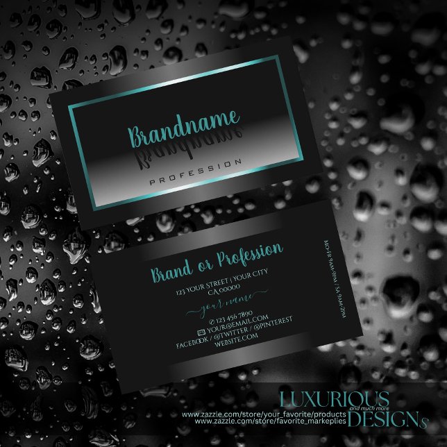Eye Catching Black and White Gradient Teal Frame Business Card (Creator Uploaded)