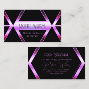 Eye Catching Black Geometric Pink Purple Shimmer Business Card
