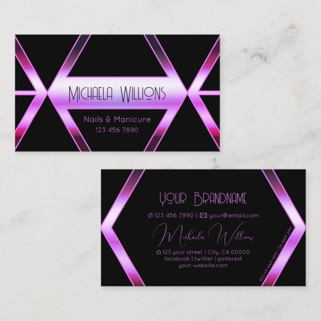 Eye Catching Black Geometric Pink Purple Shimmer Business Card (Front/Back)