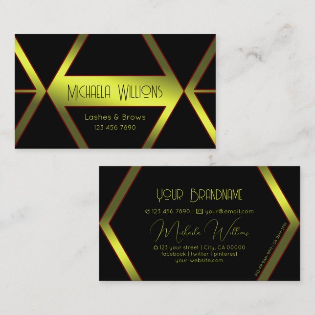 Eye Catching Black Geometric Yellow Shimmer Flashy Business Card (Front/Back)