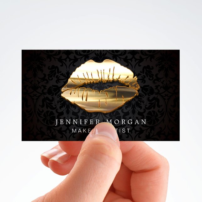Eye Catching Black Gold Lips Makeup Artist Business Card (Creator Uploaded)