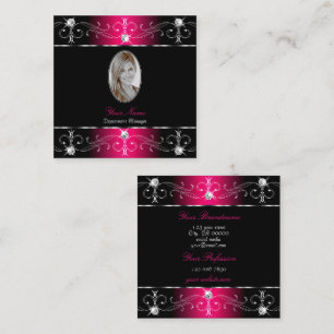 Eye Catching Black Pink Ornate Ornaments Add Photo Square Business Card