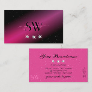Eye Catching Black Pink Sparkle Diamonds Monogram Business Card