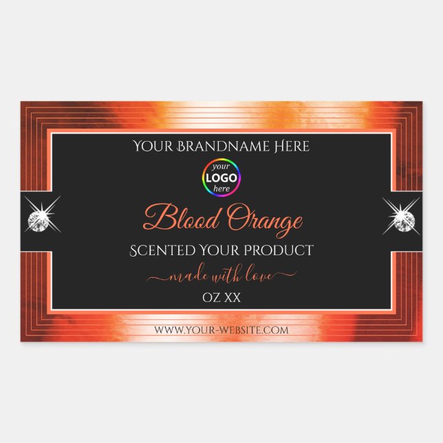 Eye Catching Black Shiny Orange Logo Product Label (Front)