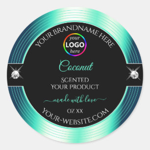 Eye Catching Black Shiny Teal Logo Product Label