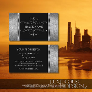 Eye Catching Black Silver Glitter Ornate Ornaments Business Card