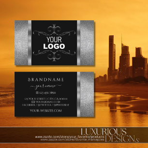 Eye Catching Black Silver Glitter Ornate with Logo Business Card