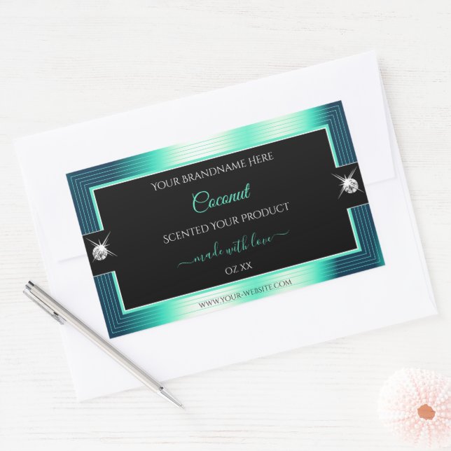 Eye Catching Black Teal Brilliants Product Label (Envelope)