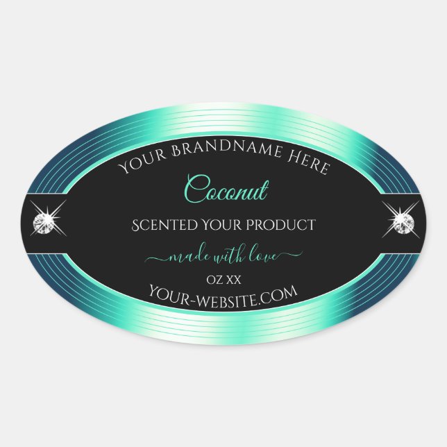 Eye Catching Black Teal Brilliants Product Label (Front)