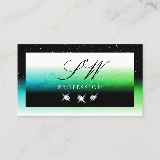 Eye Catching Black White and Teal Monogram Jewels Business Card (Front)