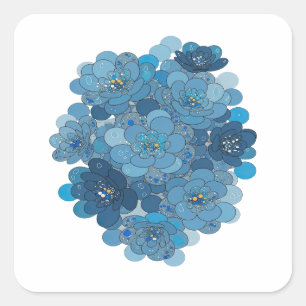 Eye-Catching Blue FLORAL Vinyl Style Square Sticker