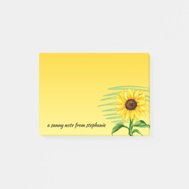 Eye Catching Bright Yellow Sunflower Personalised Post-it Notes (Front)