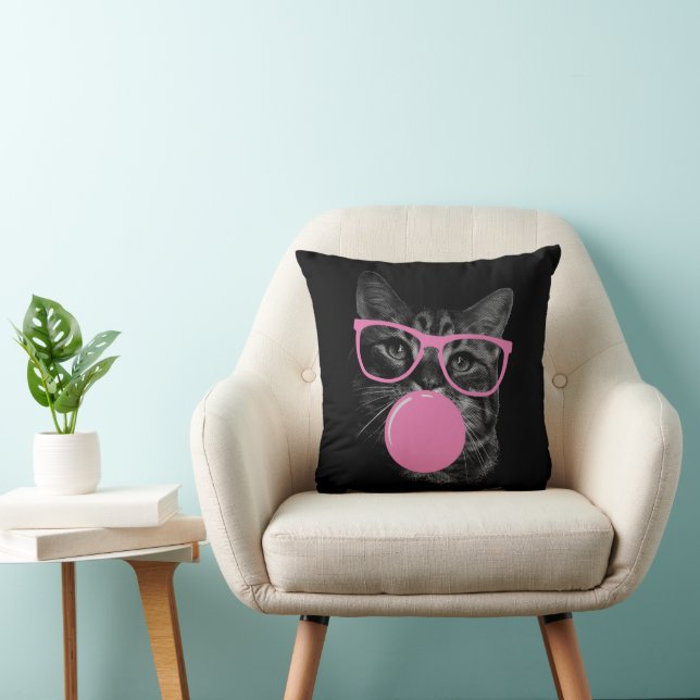 eye-catching cat pink glasses and chewing gum cushion (Chair)