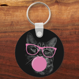 eye-catching cat pink glasses and chewing gum key ring