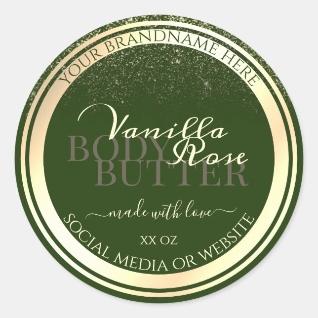 Eye Catching Dark Green Product Labels Gold Frame (Front)