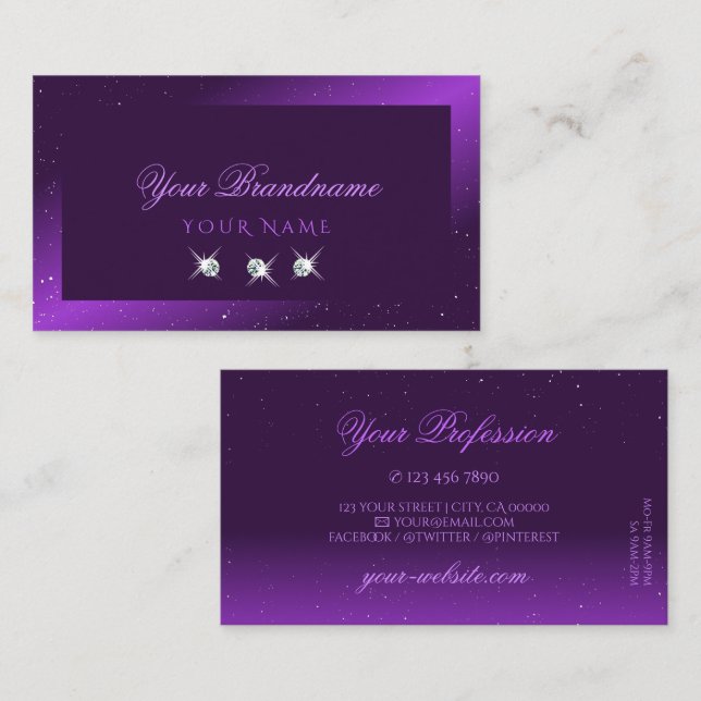 Eye Catching Dark Purple Sparkle Diamonds Stylish Business Card (Front/Back)
