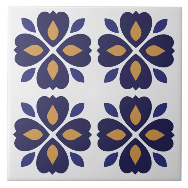 Eye catching floral Azulejos Portuguese navy blue  Ceramic Tile (Front)