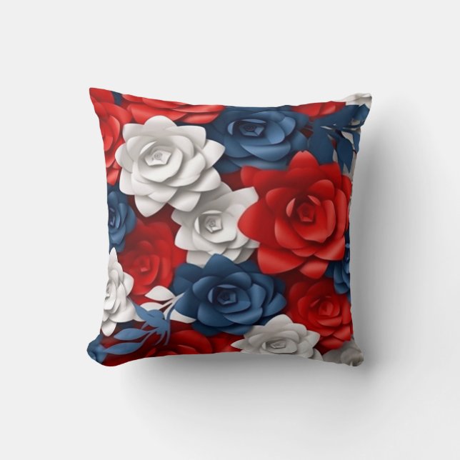 Eye Catching Floral Red White Blue Flower Garden Cushion (Front)