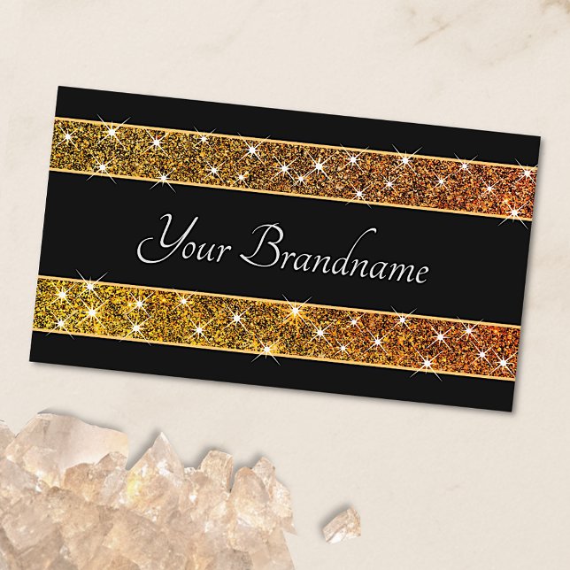 Eye Catching Glamourous Glitter Sparkly Stars Blac Business Card (Creator Uploaded)