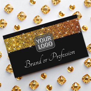 Eye Catching Glitter Spark Stars Custom Logo Black Business Card