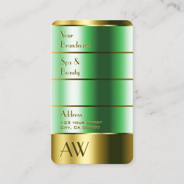 Eye Catching Gold and Green Colours with Monogram Business Card (Front)