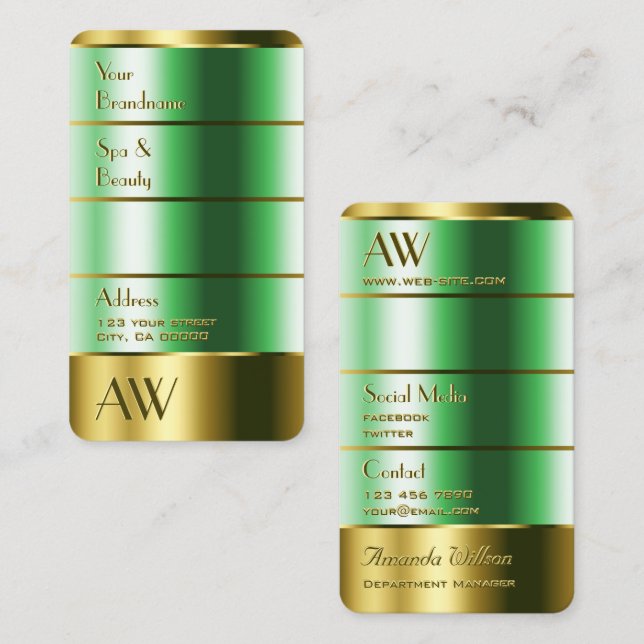Eye Catching Gold and Green Colours with Monogram Business Card (Front/Back)