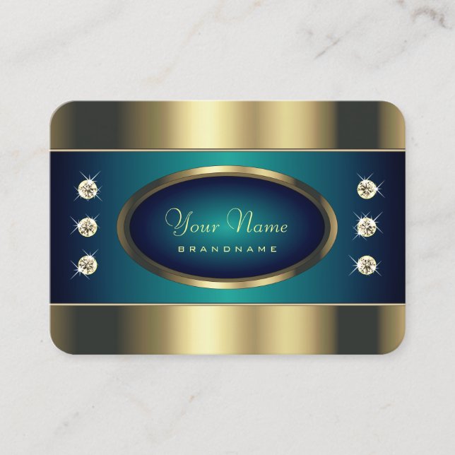 Eye Catching Gold and Teal with Faux Rhinestones Business Card (Front)