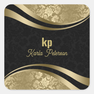 Eye-Catching Gold Black Damask Dynamic Lines 2 Square Sticker