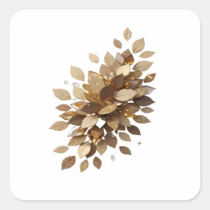 Eye-Catching Gold GOLDEN LEAVES Vinyl Style Square Sticker