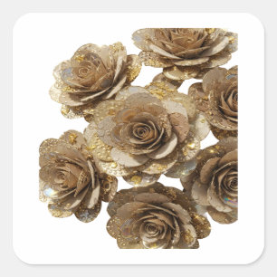 Eye-Catching Gold GOLDEN ROSES Square Sticker