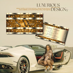 Eye Catching Gold Orange Glitter Stars Monogram Business Card