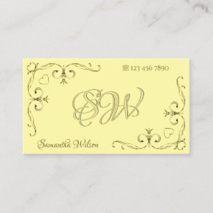 Eye Catching Gold Ornate Corners Initials on Cream Business Card