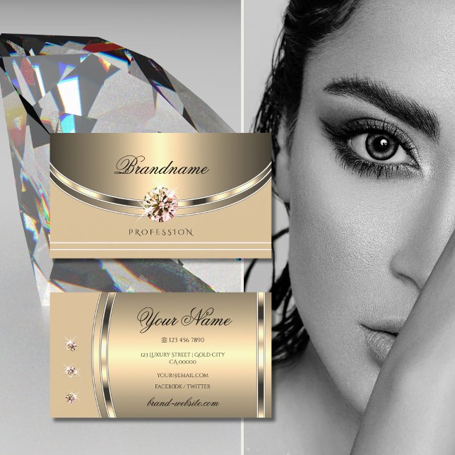 Eye Catching Gold Pastel Beige with Faux Diamonds Business Card (Creator Uploaded)