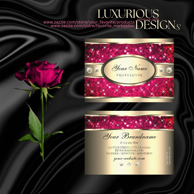 Eye Catching Gold Pink Glitter Diamonds Brillants Business Card (Creator Uploaded)