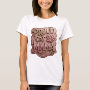 Eye-Catching Gold PROUD CAT MAMA Print T-Shirt