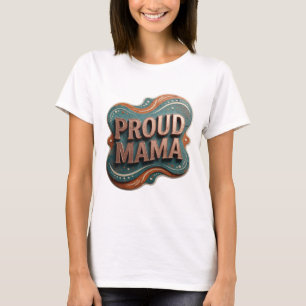 Eye-Catching Gold PROUD MAMA Text Design T-Shirt