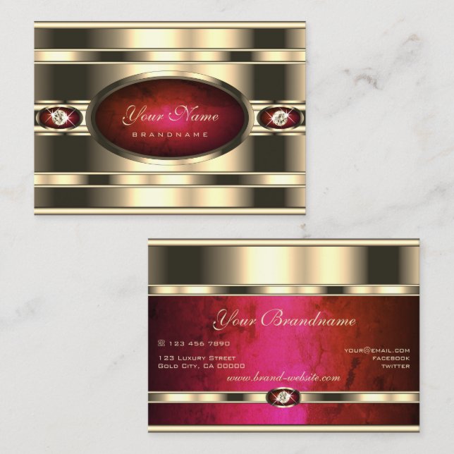 Eye Catching Golden with Red Marble and Diamonds Business Card (Front/Back)