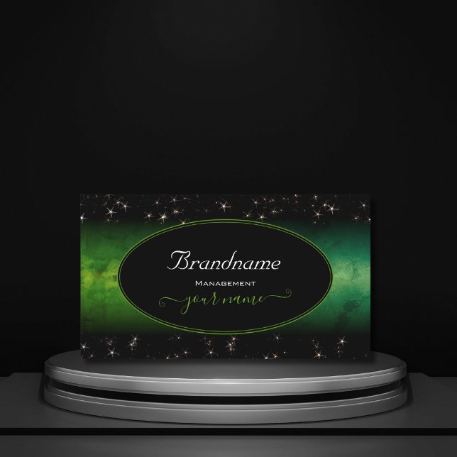 Eye Catching Green Marble Black Cute Glitter Stars Business Card (Creator Uploaded)