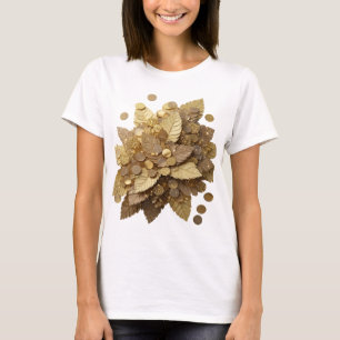 Eye-Catching Grey GOLDEN LEAVES AND COINS T-Shirt