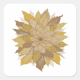 Eye-Catching Grey GOLDEN LEAVES AND GLITTERY Square Sticker