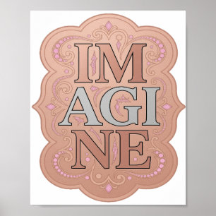 Eye-Catching Grey IMAGINE Artistic Motif Poster