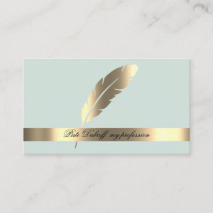 Eye Catching Light Blue with Gold Feather Business Card