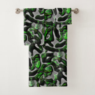 Eye-catching lime green texture carved in grey bath towel set