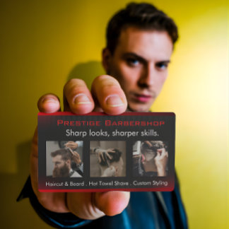 Eye-Catching Modern Barber in Red Black White Business Card