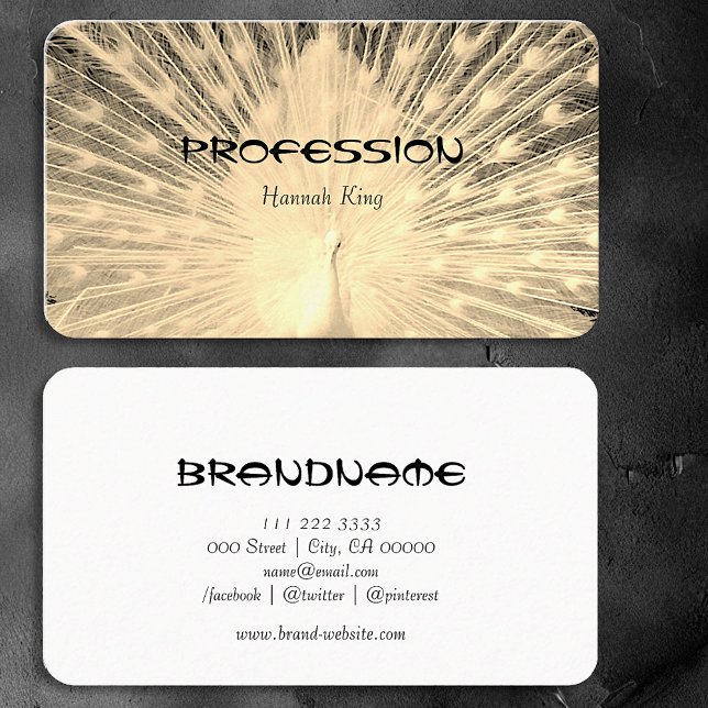 Eye Catching Modern Peach Peacock Feathers Elegant Business Card (Creator Uploaded)
