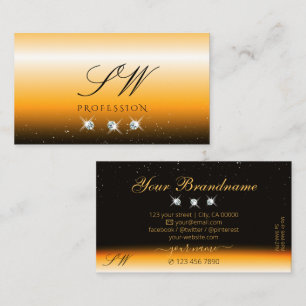 Eye Catching Orange Black Sparkle Jewels Initials Business Card