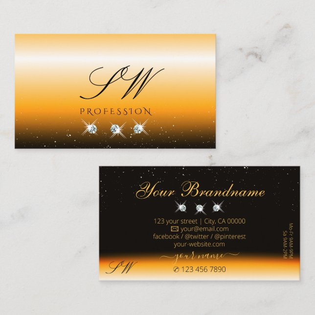 Eye Catching Orange Black Sparkle Jewels Initials Business Card (Front/Back)