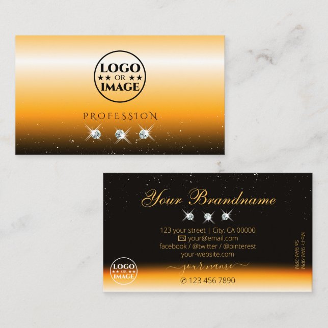 Eye Catching Orange Black Sparkle Jewels with Logo Business Card (Front/Back)