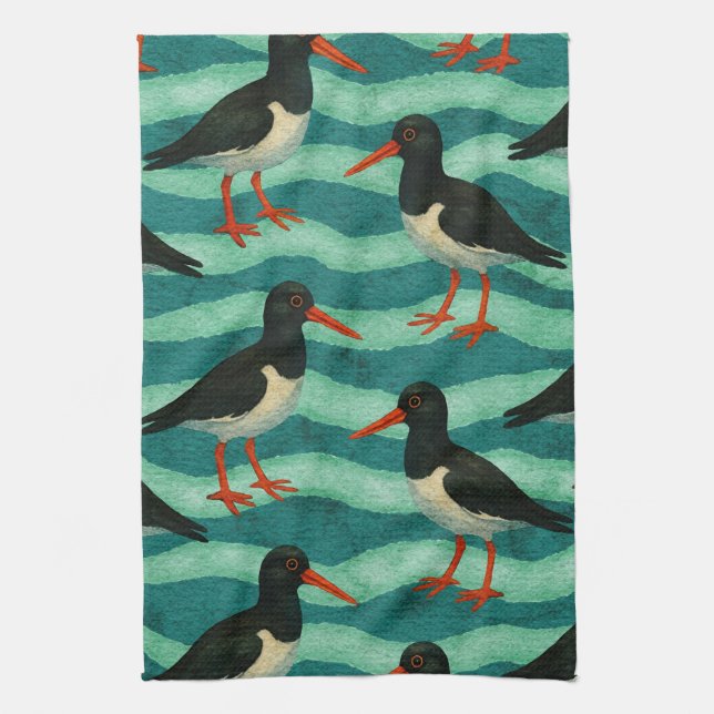 Eye Catching Oyster Catcher Tea Towel (Vertical)